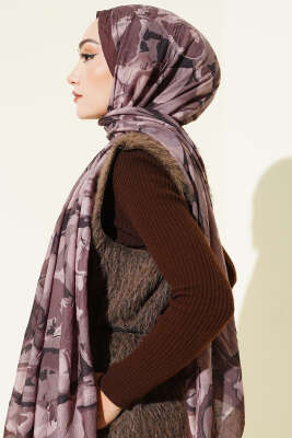 Vintage Ebruli Bambu Kraş Şal Acı Kahve - Başörtüsü