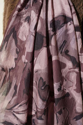 Vintage Ebruli Bambu Kraş Şal Acı Kahve - Başörtüsü