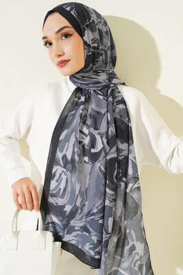 Vintage Ebruli Bambu Kraş Şal Antrasit 