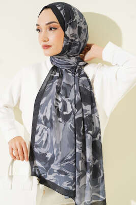 Vintage Ebruli Bambu Kraş Şal Antrasit - Başörtüsü