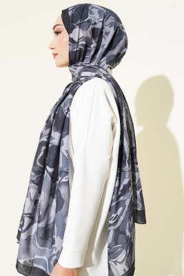 Vintage Ebruli Bambu Kraş Şal Antrasit - Başörtüsü