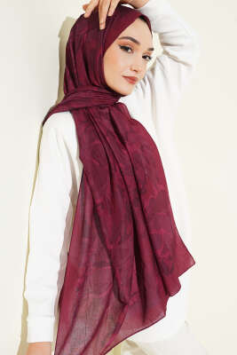 Vintage Ebruli Bambu Kraş Şal Bordo 