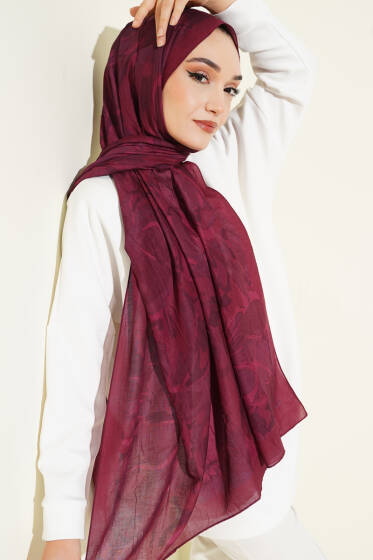 Vintage Ebruli Bambu Kraş Şal Bordo - Başörtüsü