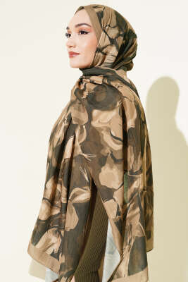 Vintage Ebruli Bambu Kraş Şal Camel - Başörtüsü