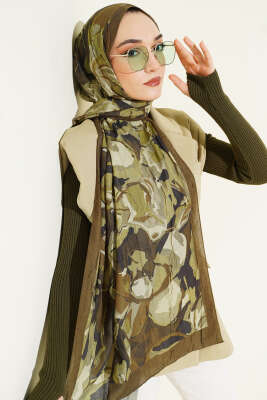 Vintage Ebruli Bambu Kraş Şal Haki - Başörtüsü