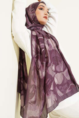 Vintage Ebruli Bambu Kraş Şal Koyu Lila 