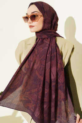 Vintage Ebruli Bambu Kraş Şal Mürdüm - Başörtüsü