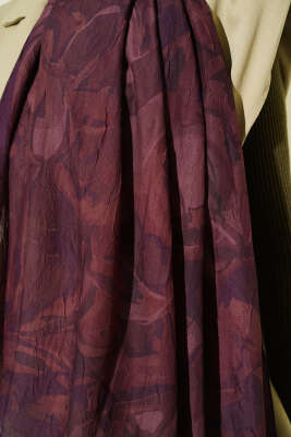 Vintage Ebruli Bambu Kraş Şal Mürdüm - Başörtüsü