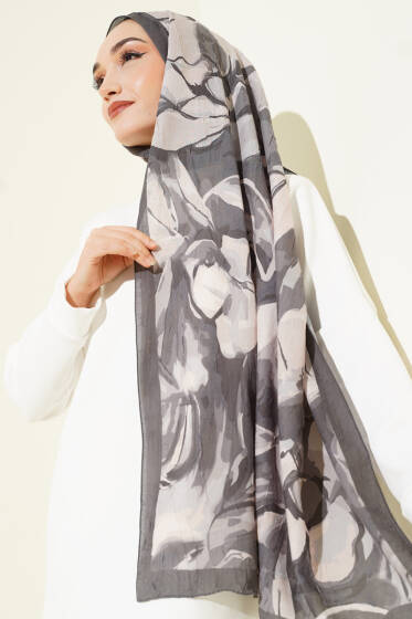 Vintage Ebruli Bambu Kraş Şal Nefti - Başörtüsü