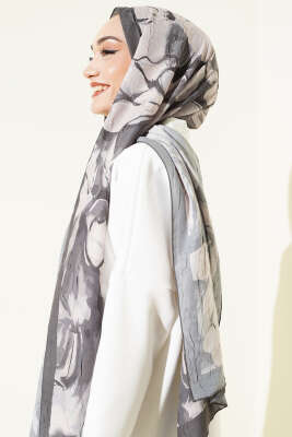 Vintage Ebruli Bambu Kraş Şal Nefti - Başörtüsü