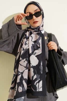 Vintage Ebruli Bambu Kraş Şal Siyah 