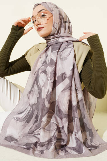 Vintage Ebruli Bambu Kraş Şal Taş - Başörtüsü