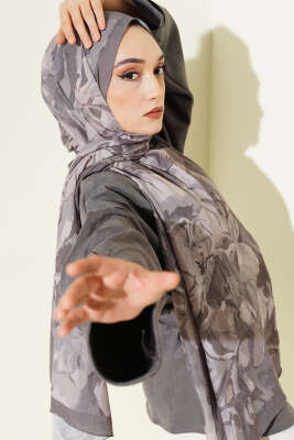 Vintage Ebruli Bambu Kraş Şal Taş Gri 