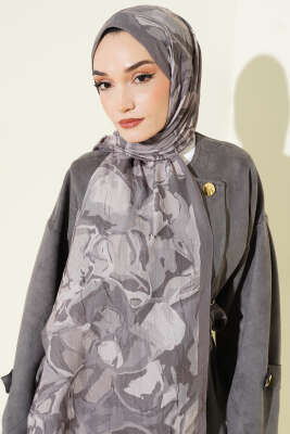 Vintage Ebruli Bambu Kraş Şal Taş Gri - Başörtüsü