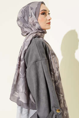 Vintage Ebruli Bambu Kraş Şal Taş Gri - Başörtüsü