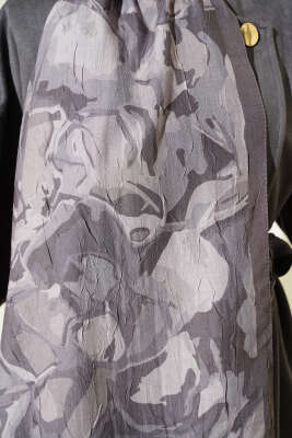 Vintage Ebruli Bambu Kraş Şal Taş Gri - Başörtüsü