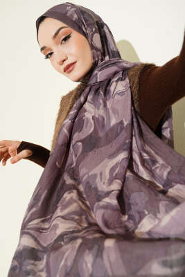 Vintage Ebruli Bambu Kraş Şal Vizon 