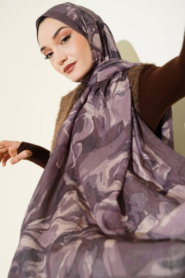 Vintage Ebruli Bambu Kraş Şal Vizon - Başörtüsü