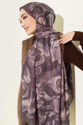 Vintage Ebruli Bambu Kraş Şal Vizon - Başörtüsü