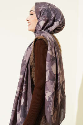 Vintage Ebruli Bambu Kraş Şal Vizon - Başörtüsü