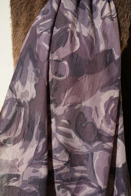 Vintage Ebruli Bambu Kraş Şal Vizon - Başörtüsü