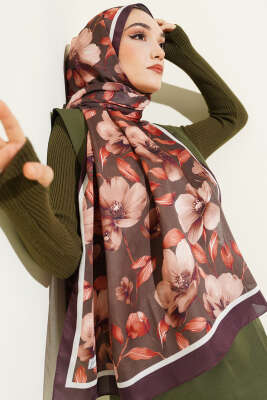 Vintage Flowers Şal Acı Kahve - Başörtüsü
