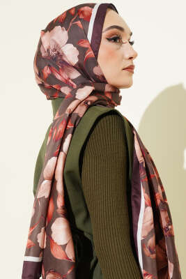 Vintage Flowers Şal Acı Kahve - Başörtüsü