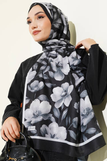 Vintage Flowers Şal Antrasit - Başörtüsü