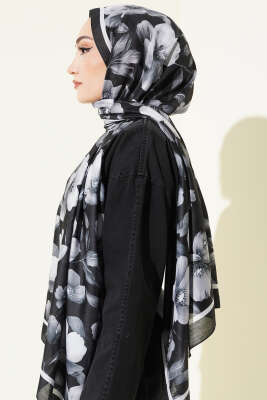 Vintage Flowers Şal Antrasit - Başörtüsü