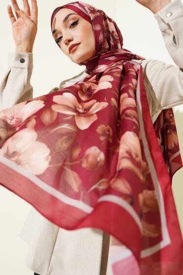 Vintage Flowers Şal Bordo - Başörtüsü