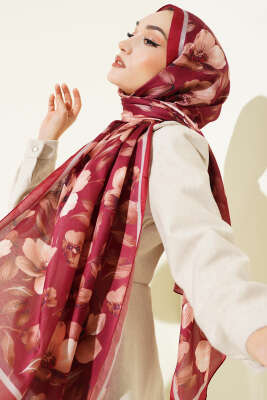 Vintage Flowers Şal Bordo - Başörtüsü