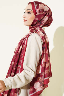 Vintage Flowers Şal Bordo - Başörtüsü