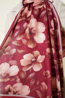 Vintage Flowers Şal Bordo - Başörtüsü
