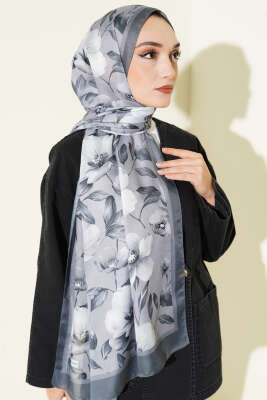 Vintage Flowers Şal Gri - Başörtüsü