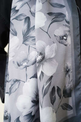 Vintage Flowers Şal Gri - Başörtüsü