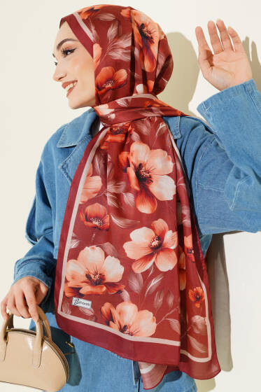 Vintage Flowers Şal Kiremit - Başörtüsü