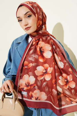 Vintage Flowers Şal Kiremit - Başörtüsü