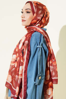 Vintage Flowers Şal Kiremit - Başörtüsü