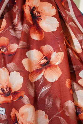 Vintage Flowers Şal Kiremit - Başörtüsü