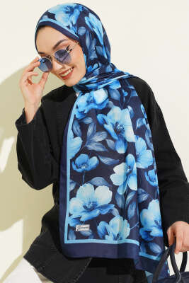 Vintage Flowers Şal Lacivert - Başörtüsü