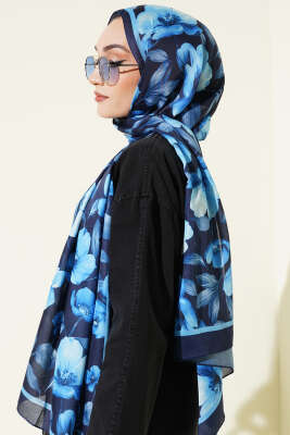 Vintage Flowers Şal Lacivert - Başörtüsü
