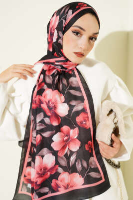 Vintage Flowers Şal Siyah - Başörtüsü