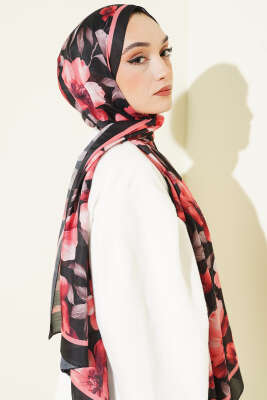 Vintage Flowers Şal Siyah - Başörtüsü