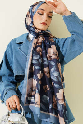 Vintage Flowers Şal Soft Mavi - Başörtüsü