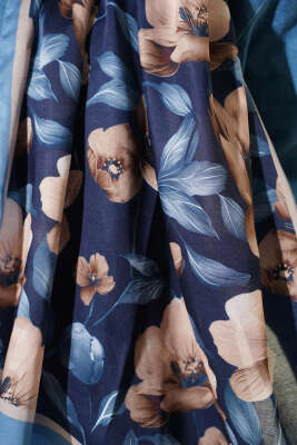 Vintage Flowers Şal Soft Mavi - Başörtüsü