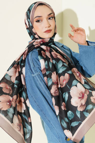 Vintage Flowers Şal Vizon - Başörtüsü