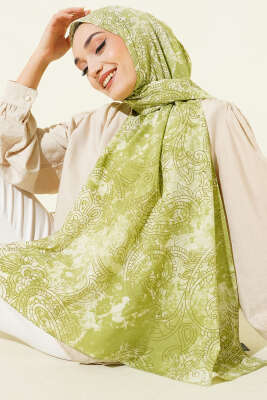 Vintage Gül Desenli Şal Çağla Yeşili 