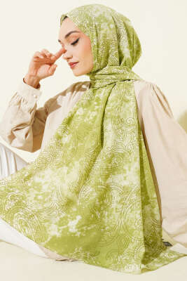 Vintage Gül Desenli Şal Çağla Yeşili - Başörtüsü