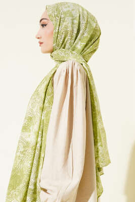 Vintage Gül Desenli Şal Çağla Yeşili - Başörtüsü