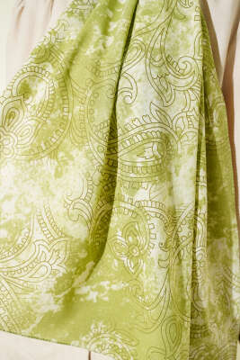 Vintage Gül Desenli Şal Çağla Yeşili - Başörtüsü